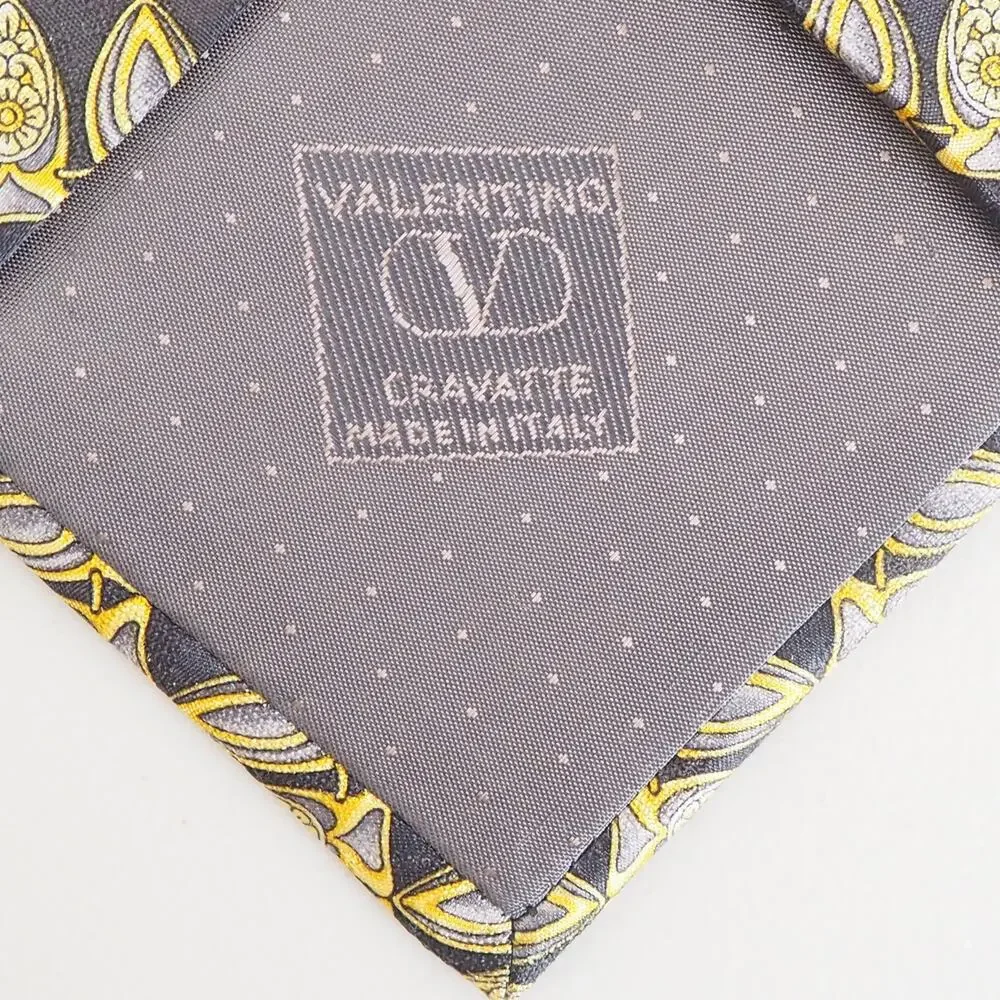 Valentino‎ Cravatte Necktie 100% Silk Gold Tie Handmade in Italy